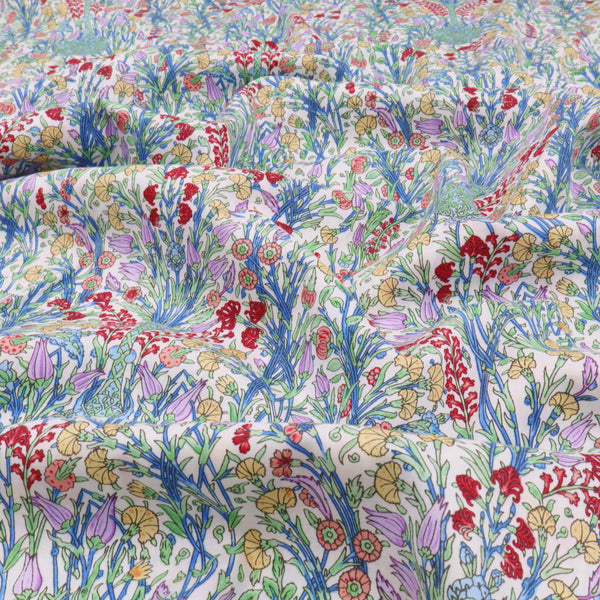 Kingfisher Eden Garden Flowers Cotton Lawn - White