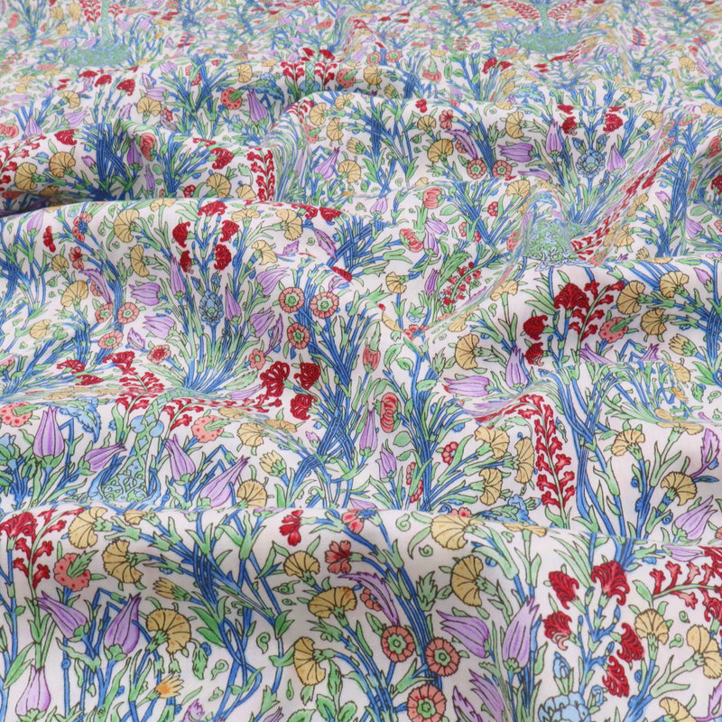 Kingfisher Eden Garden Flowers Cotton Lawn - White