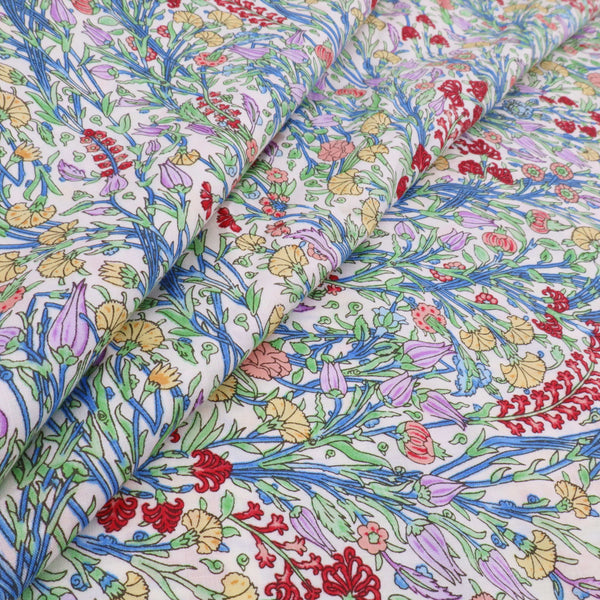 Kingfisher Eden Garden Flowers Cotton Lawn - White
