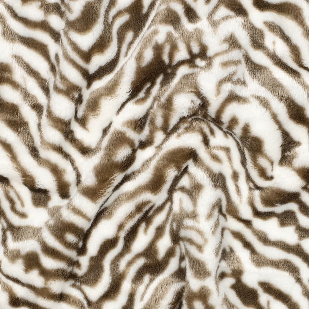 Kyla Printed Cuddle Velour Feel Fleece Fabric - Taupe & Ivory Zebra