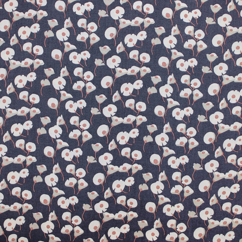 Layla Soft Pima Cotton Lawn Fabric Material Navy with Delicate flowers