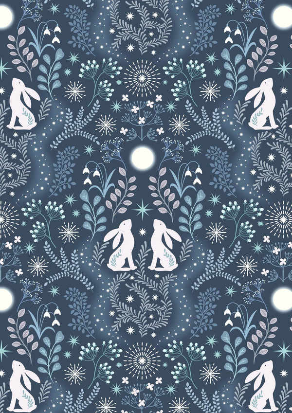 Winter Hare on Midnight Blue