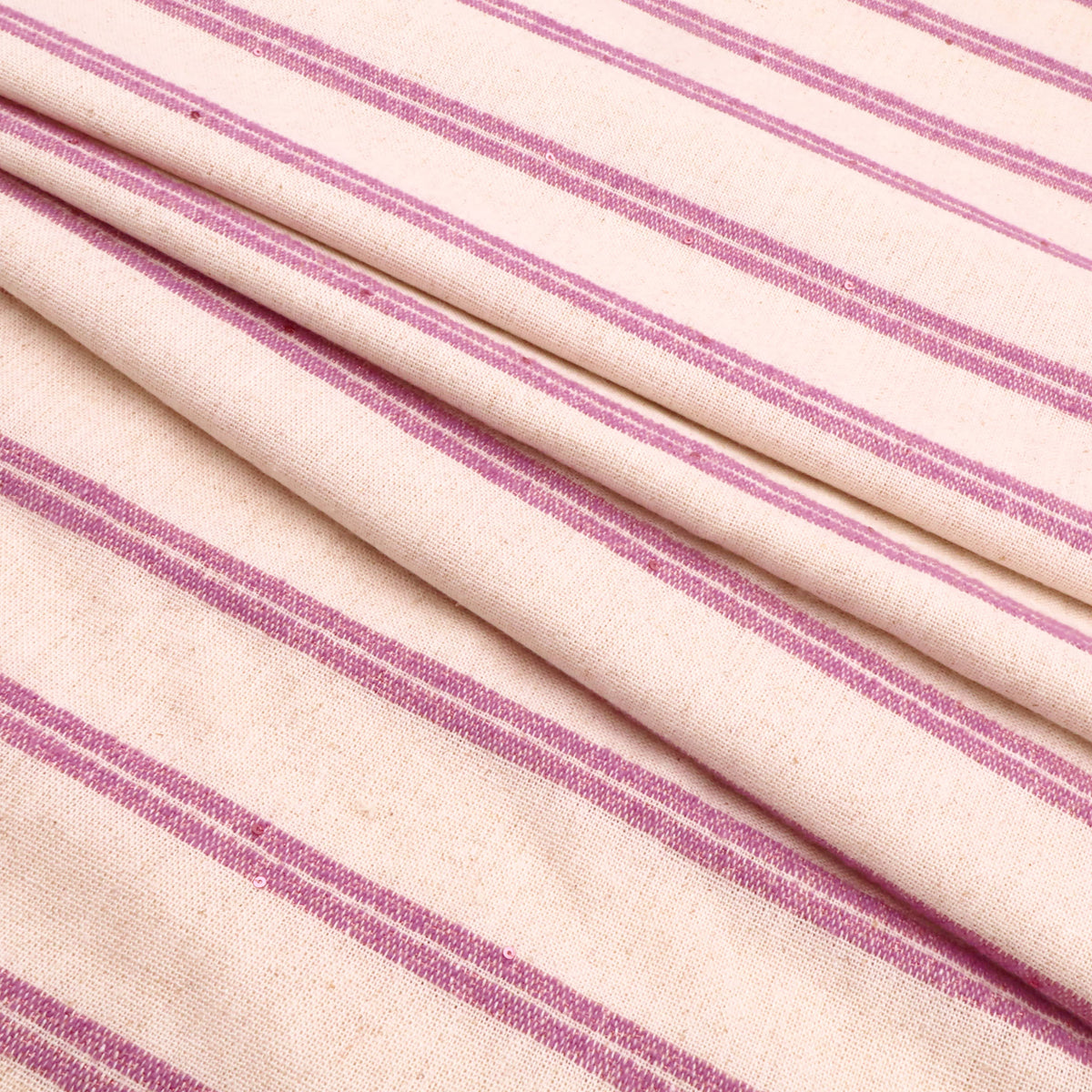 Linen Stripes Glitter Blend Dressmaking Fabric - Dark Blush