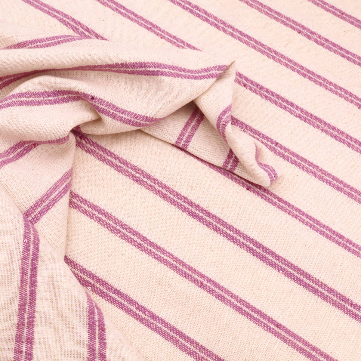 Linen Stripes Glitter Blend Dressmaking Fabric - Dark Blush