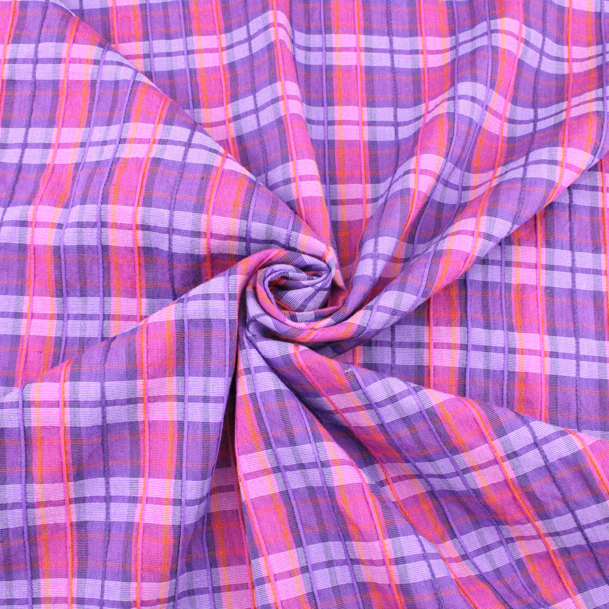 Louie Cotton Viscose Dressmaking Fabric - Purple Check Textured