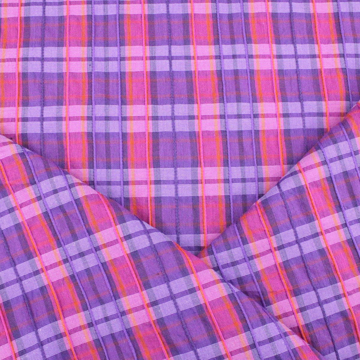 Louie Cotton Viscose Dressmaking Fabric - Purple Check Textured