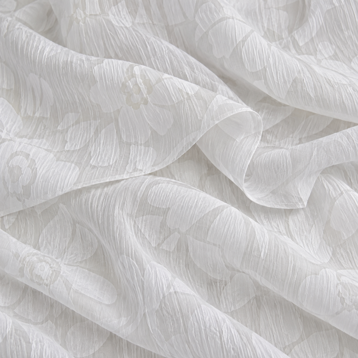 Luxe Deadstock Textured Devore Burnout Cotton Voile Dressmaking Fabric  - Bold Flowers White