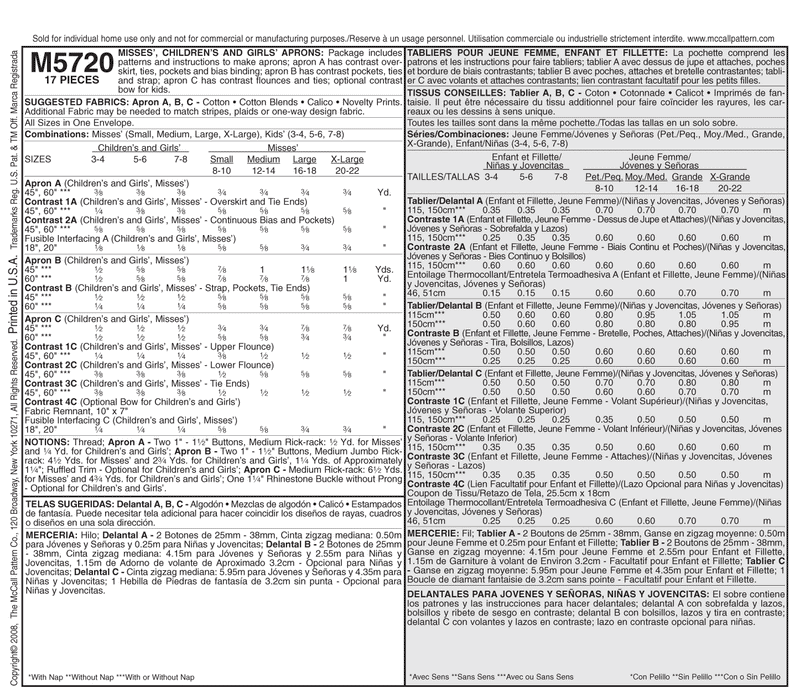 McCall's Aprons Sewing Pattern M5720