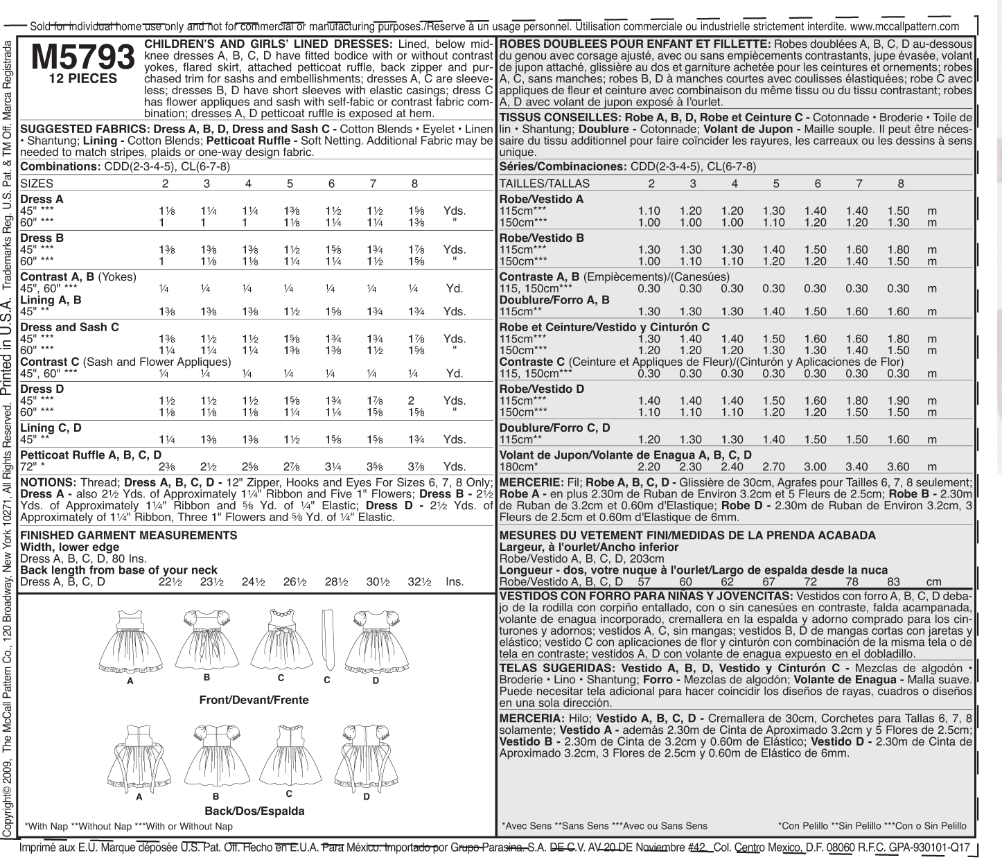 McCall's Spec Occasion Sewing Pattern M5793