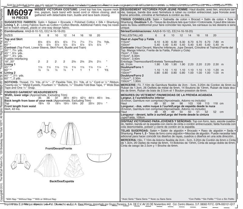 McCall's Hist Costumes Sewing Pattern M6097