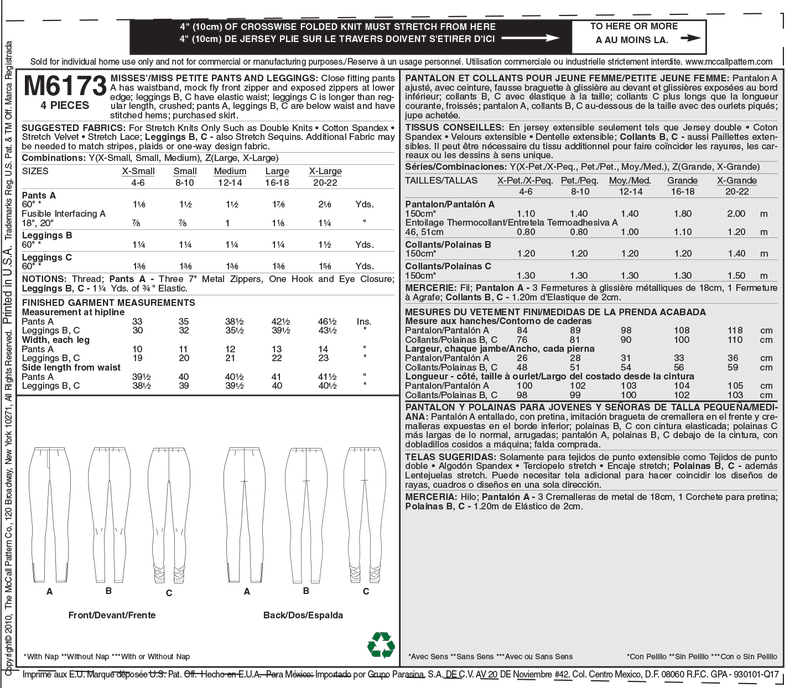 McCall's Pants Sewing Pattern M6173