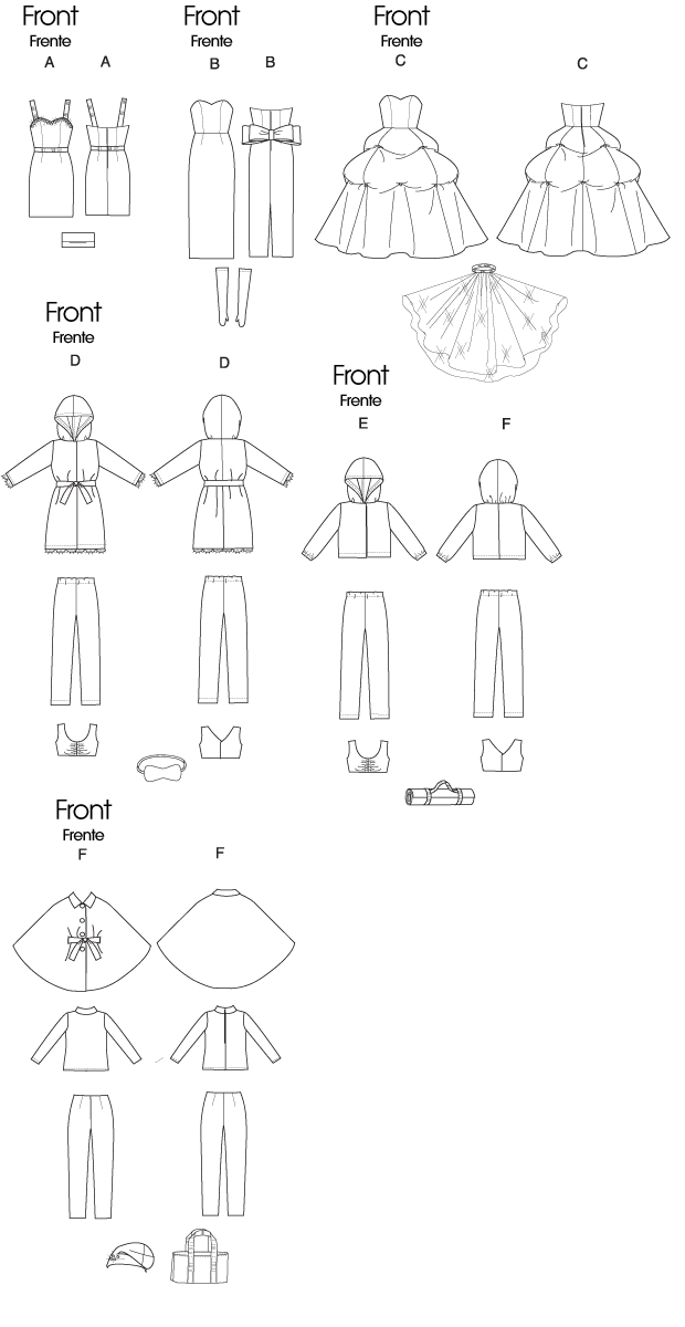 McCall's Doll Clothes Sewing Pattern M6258