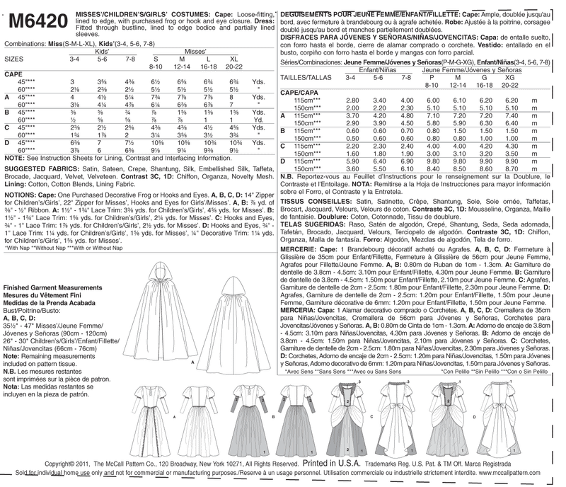 McCall's Costumes Sewing Pattern M6420