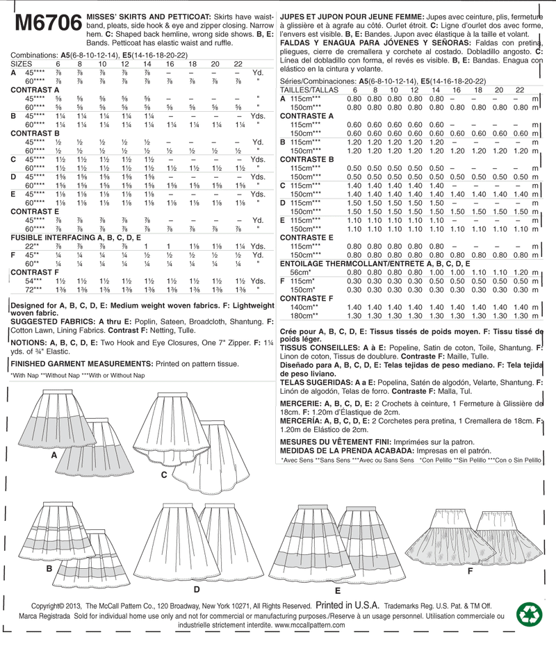 McCall's Skirt Sewing Pattern M6706