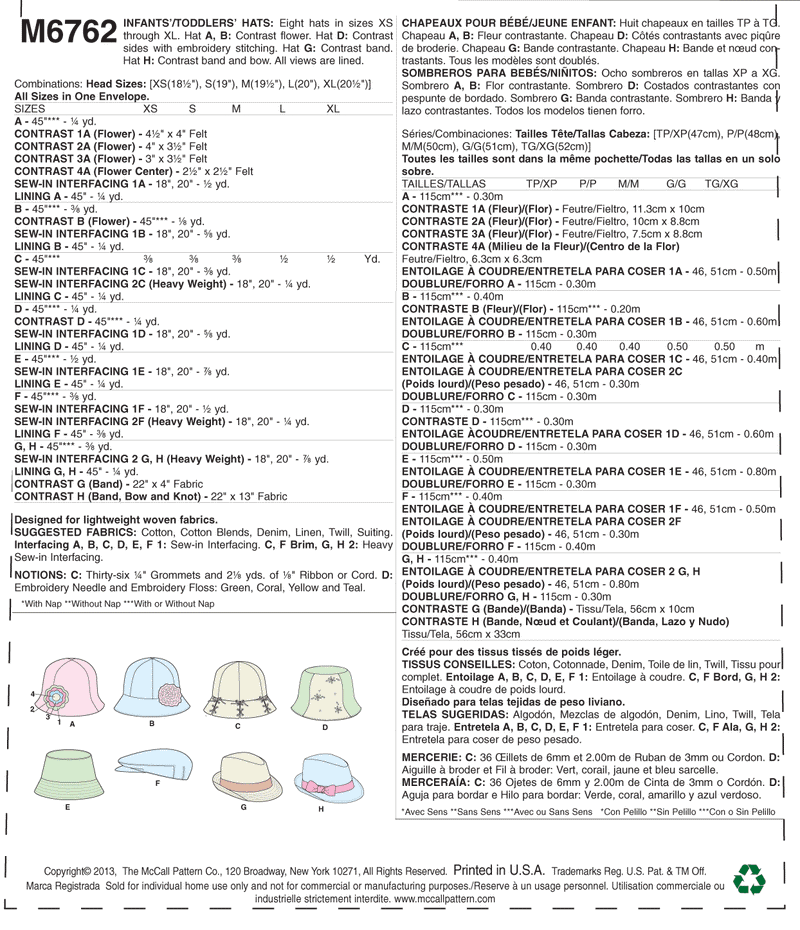 McCall's Headgear Sewing Pattern M6762
