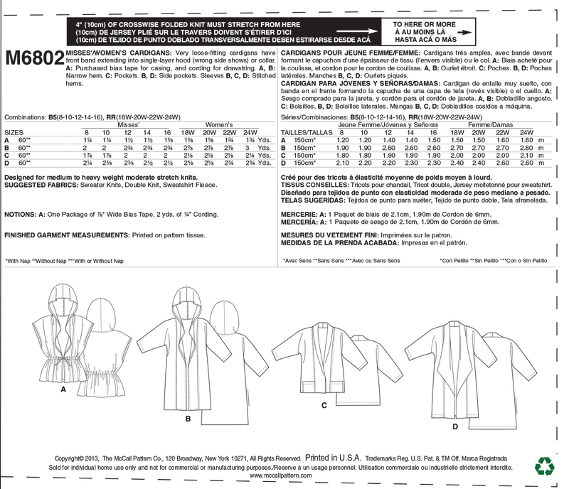 McCall's Outerwear Sewing Pattern M6802