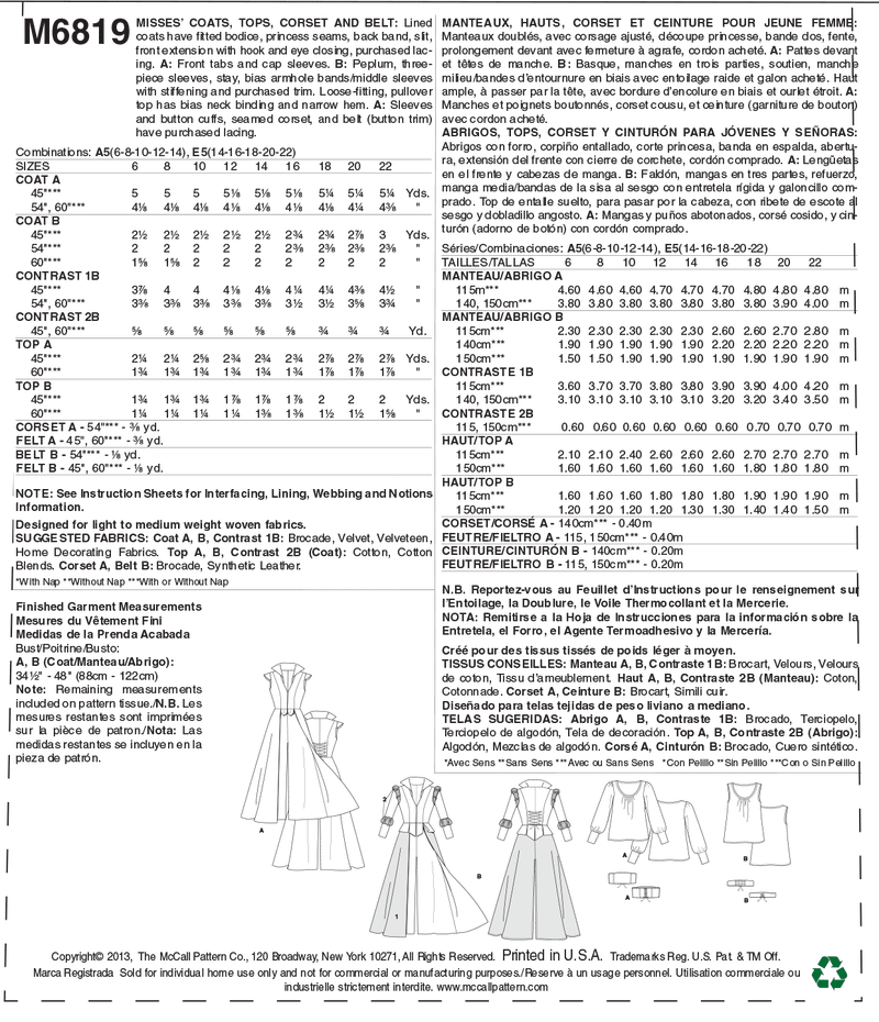 McCall's Costumes Sewing Pattern M6819