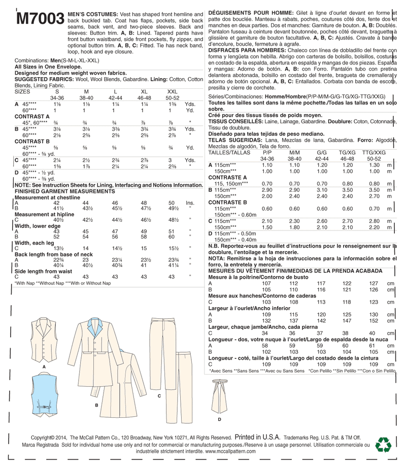 McCall’s Costumes Sewing Pattern M7003