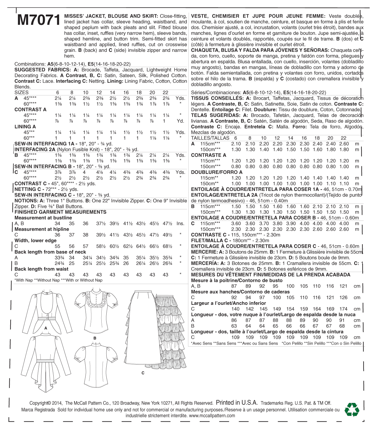 McCall’s Costumes Sewing Pattern M7071