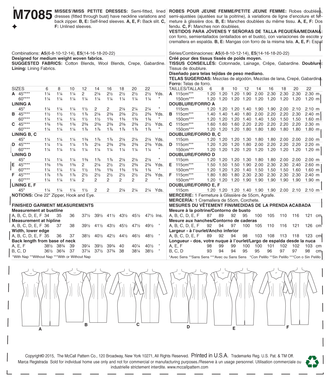 McCall’s Dress Sewing Pattern M7085