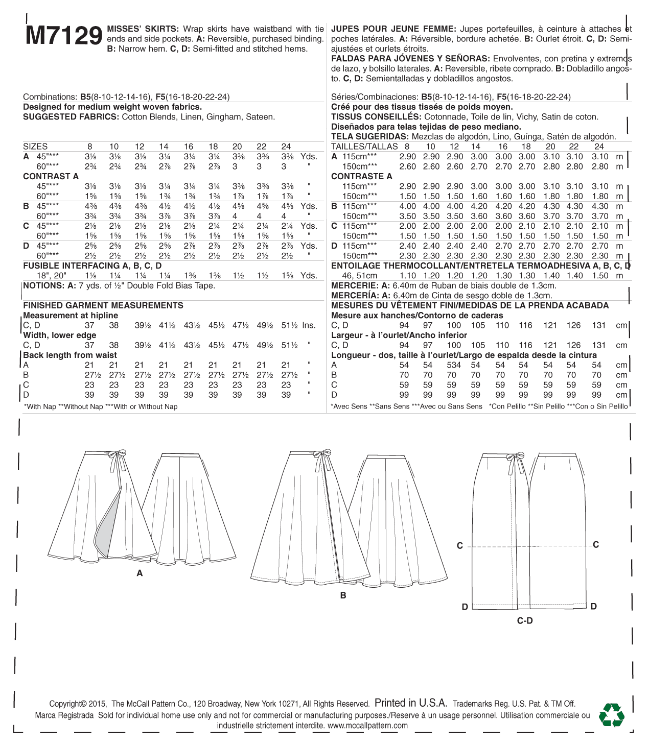 McCall’s Skirt Sewing Pattern M7129