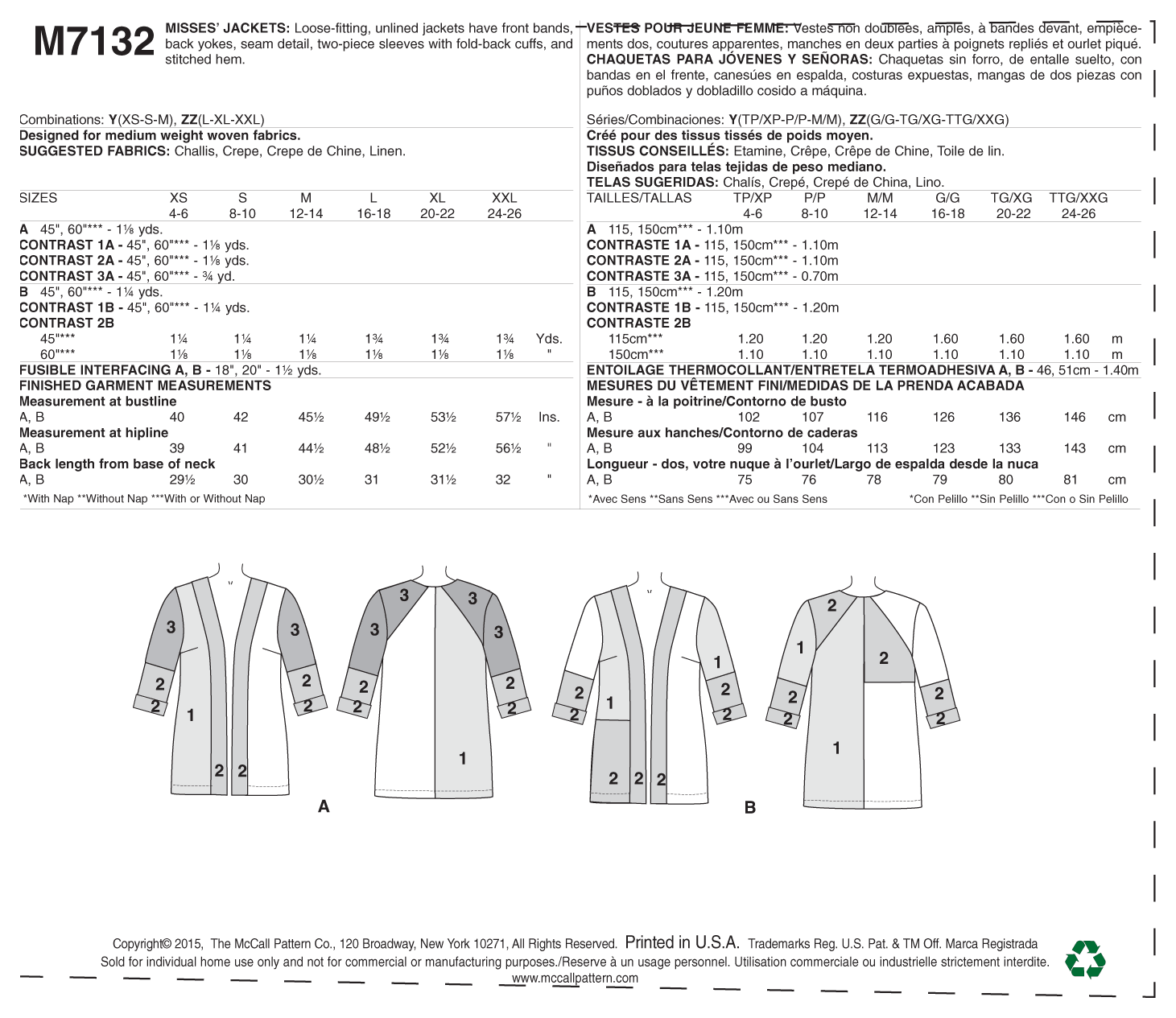 McCall’s Jacket Sewing Pattern M7132