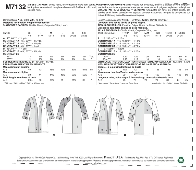 McCall’s Jacket Sewing Pattern M7132