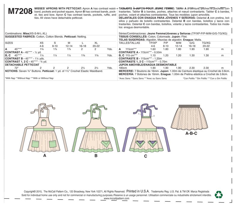 McCall’s Aprons Sewing Pattern M7208