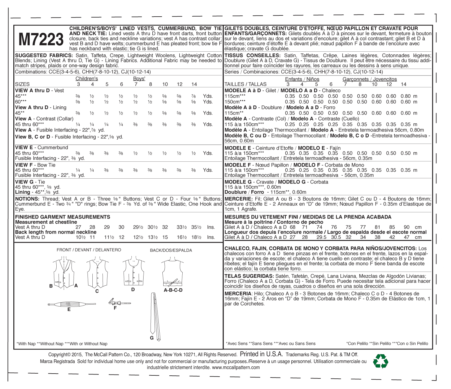 McCall’s Vest Sewing Pattern M7223