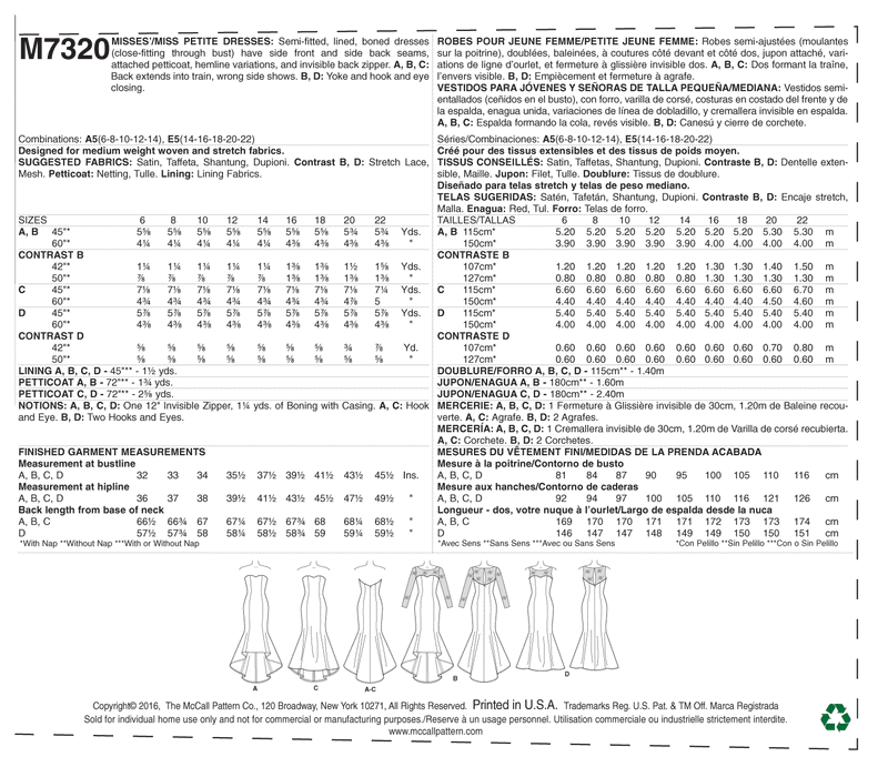 McCall’s Spec Occasion Sewing Pattern M7320