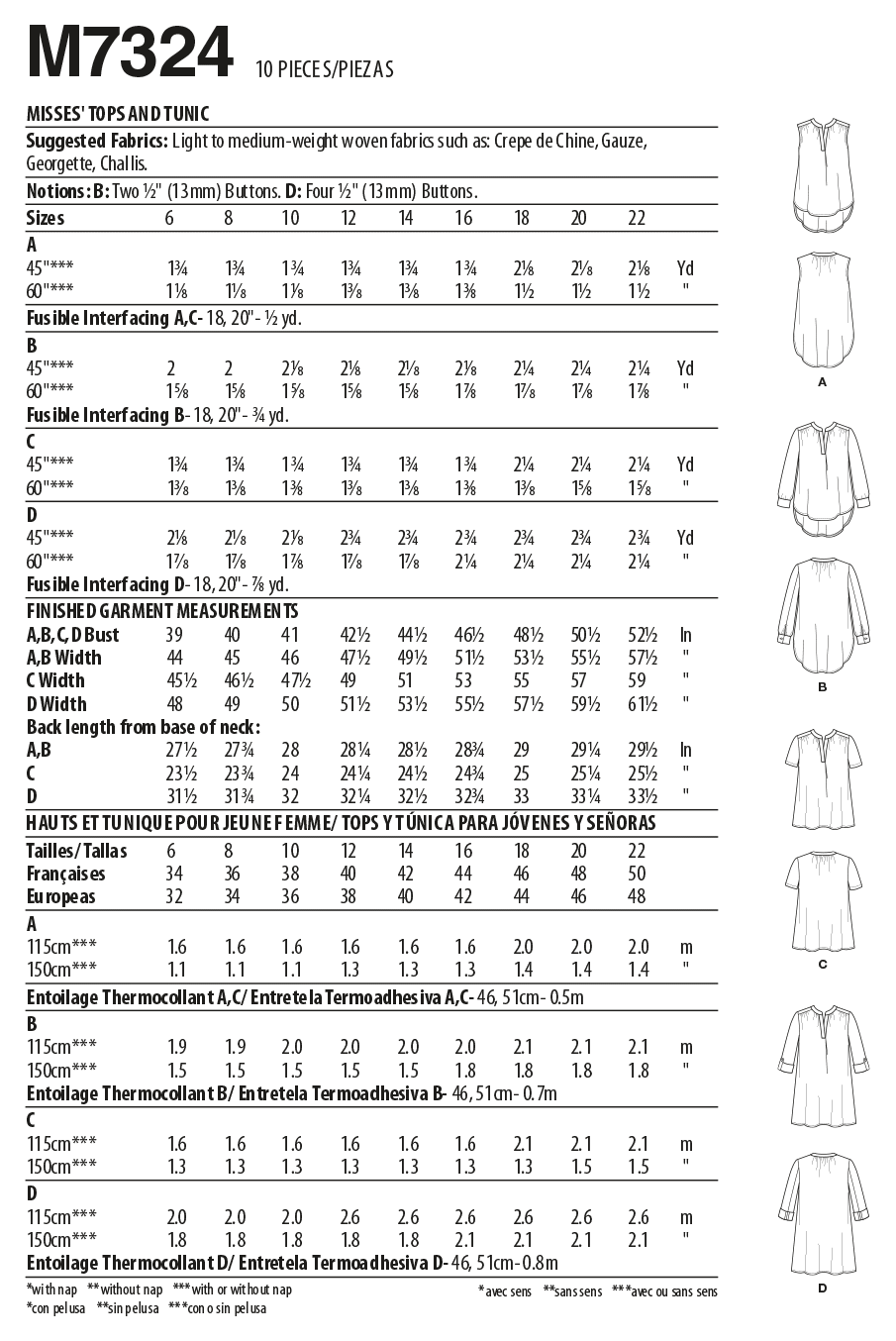 McCall’s Top Sewing Pattern M7324