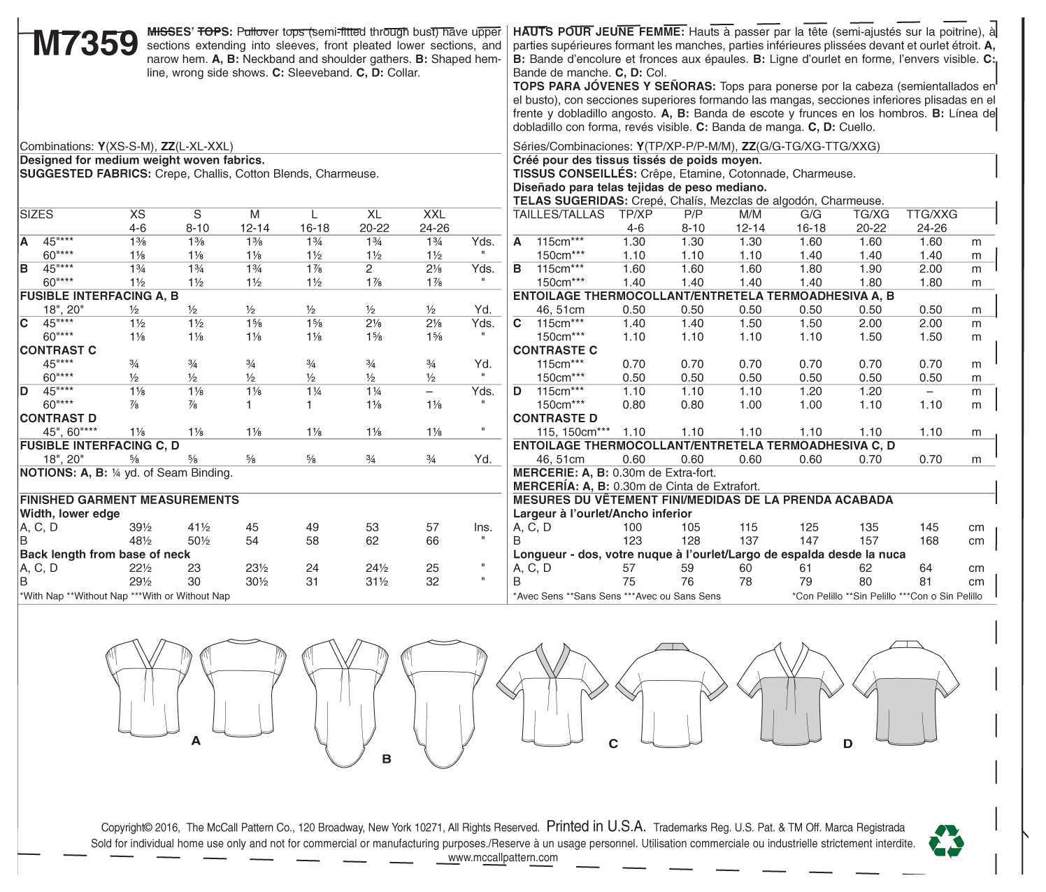McCall’s Top Sewing Pattern M7359