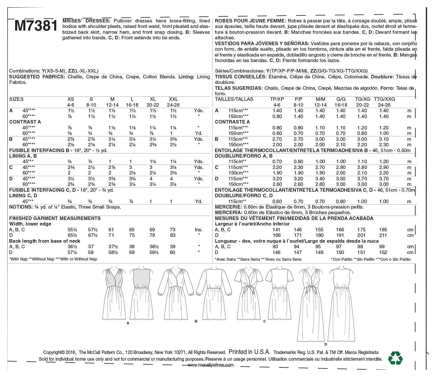 McCall’s Dress Sewing Pattern M7381