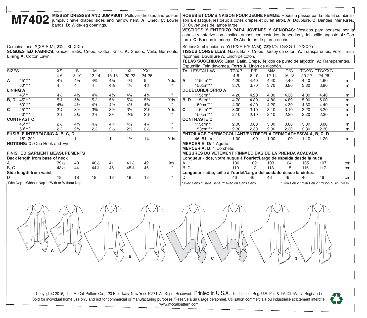 McCall’s Dress Sewing Pattern M7402