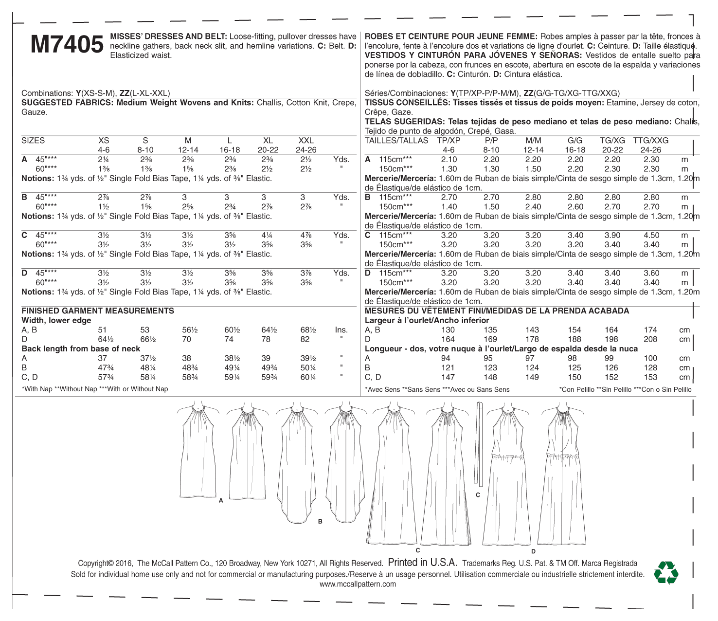 McCall’s Dress Sewing Pattern M7405