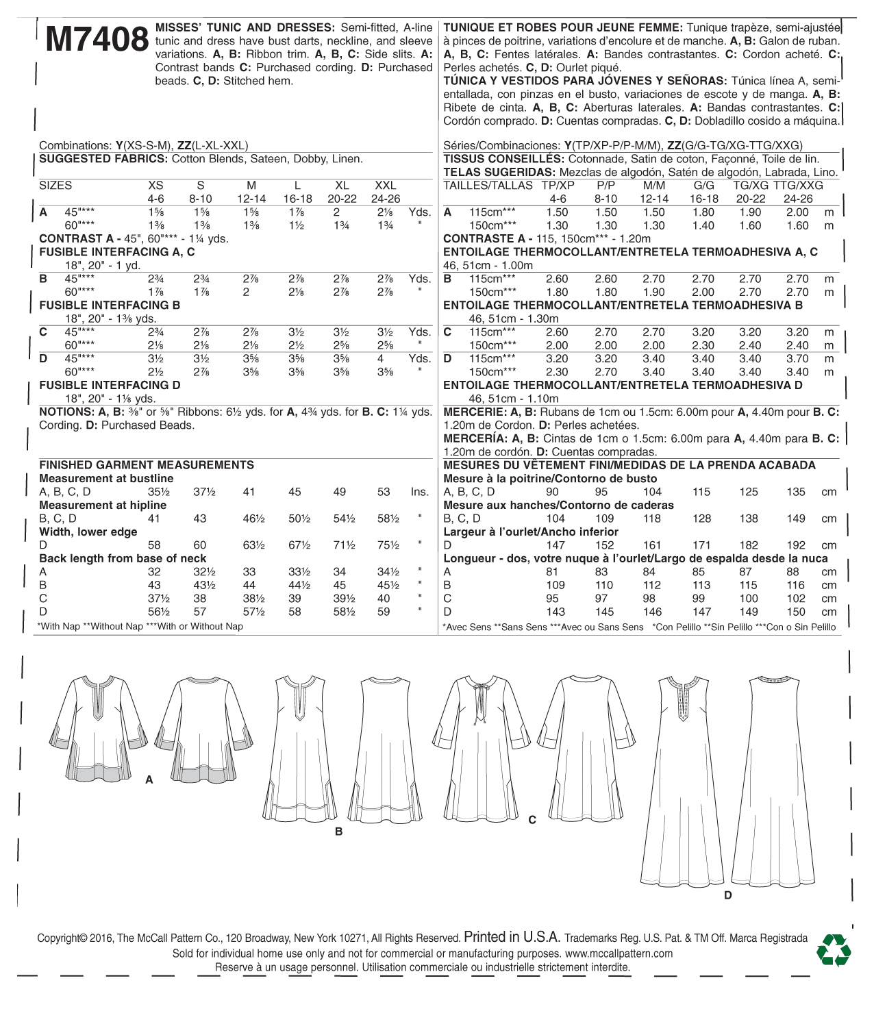 McCall’s Dress Sewing Pattern M7408