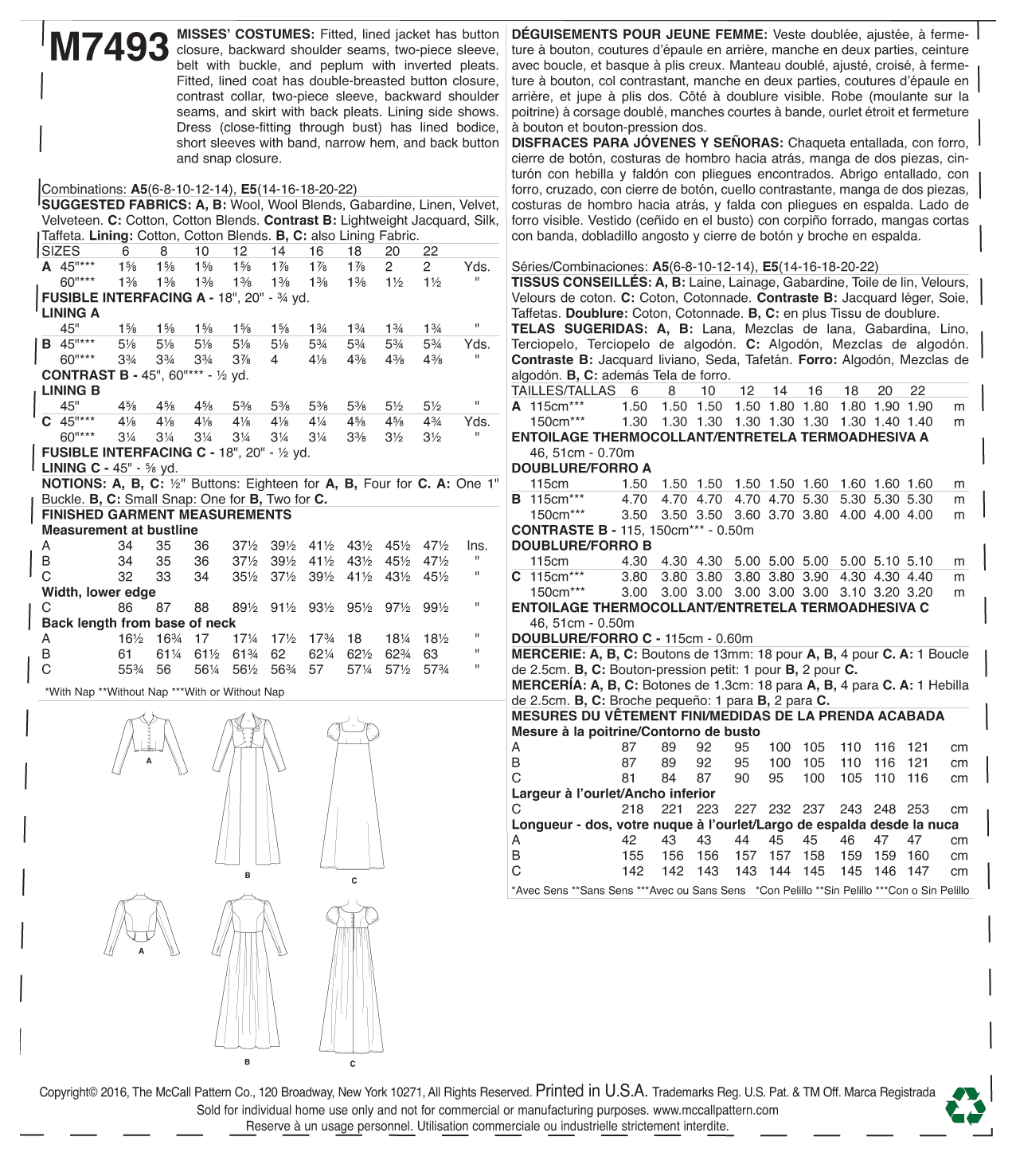 McCall’s Costumes Sewing Pattern M7493