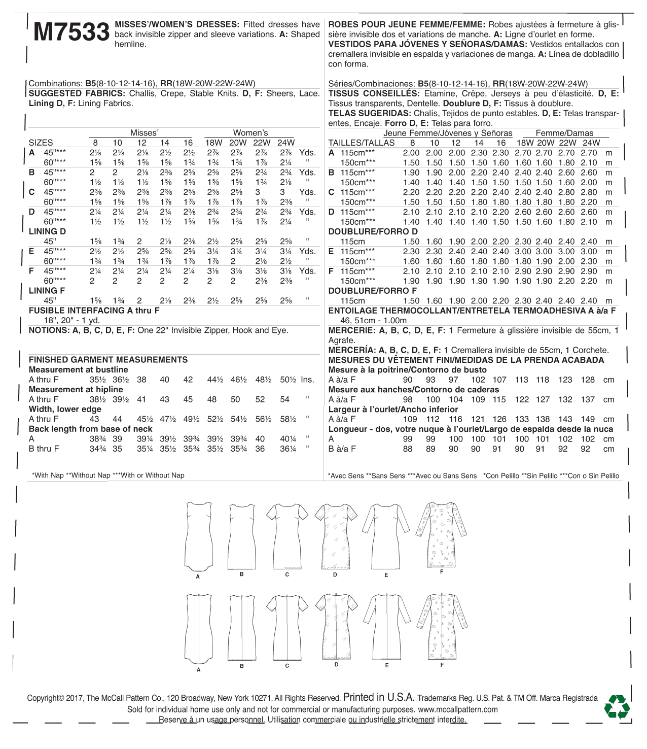 McCall’s Dress Sewing Pattern M7533