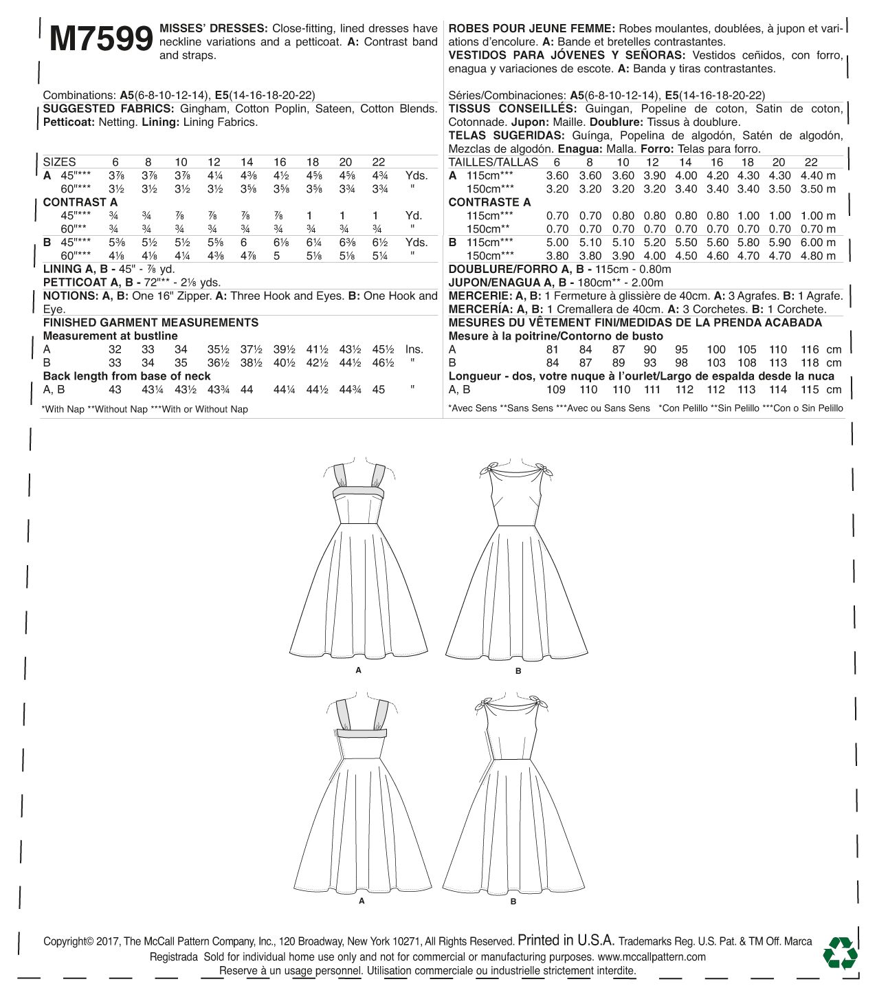 McCall’s Dress Sewing Pattern M7599