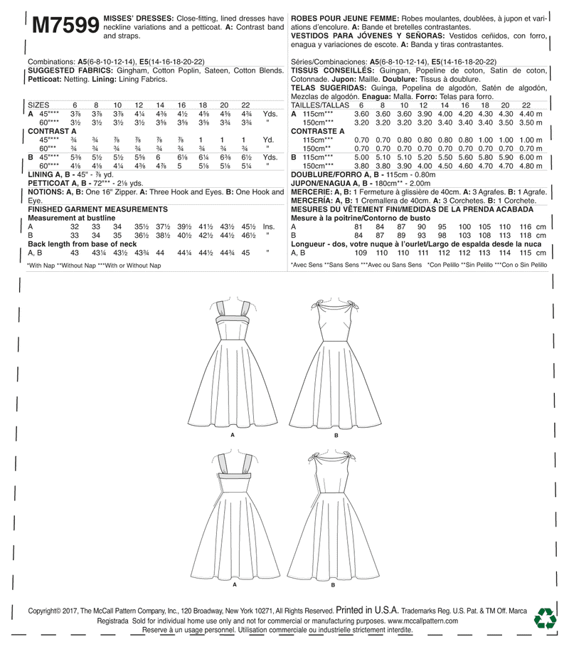 McCall’s Dress Sewing Pattern M7599