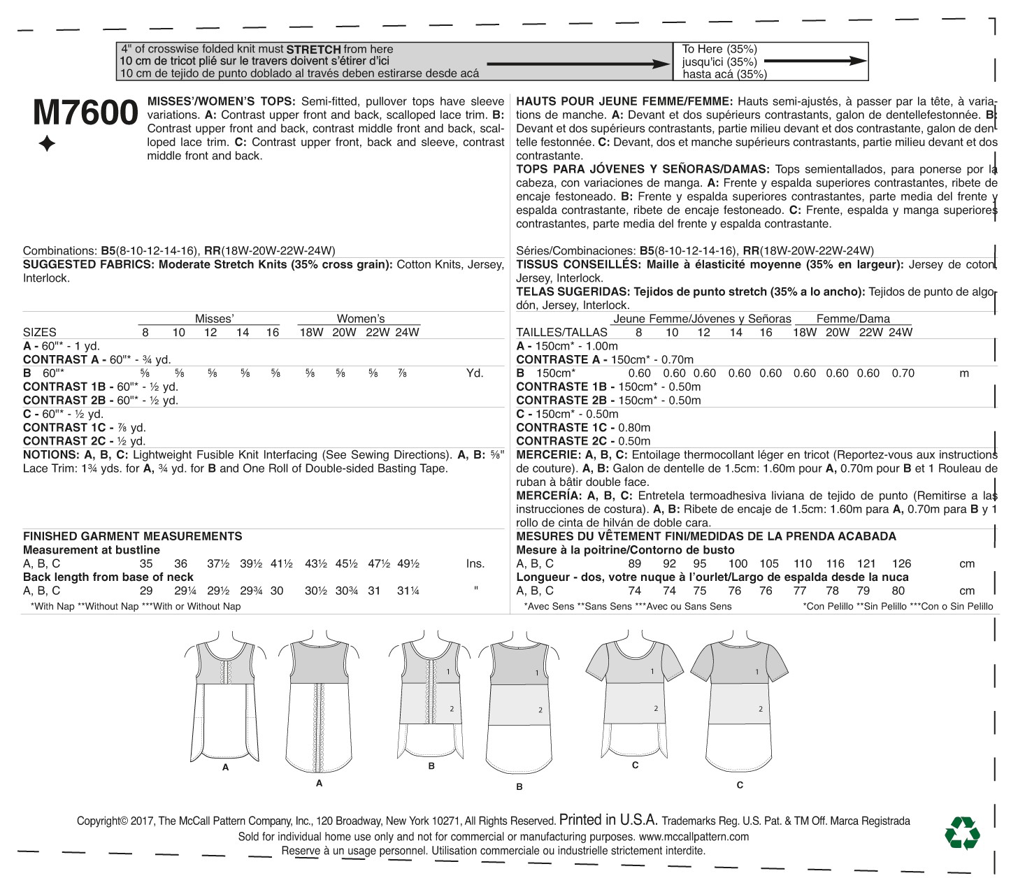McCall’s Top Sewing Pattern M7600