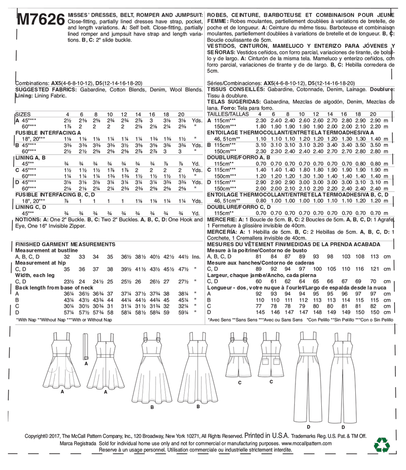 McCall’s Dress Sewing Pattern M7626