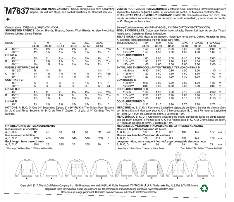 McCall’s Jacket Sewing Pattern M7637