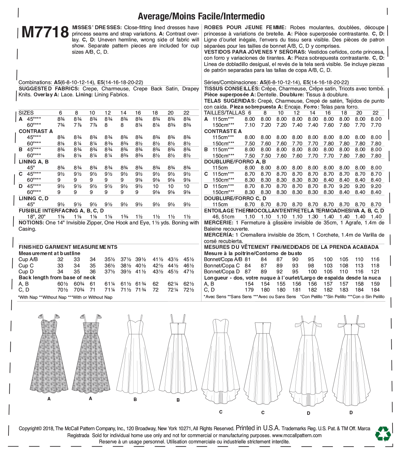 McCall’s Spec Occasion Sewing Pattern M7718