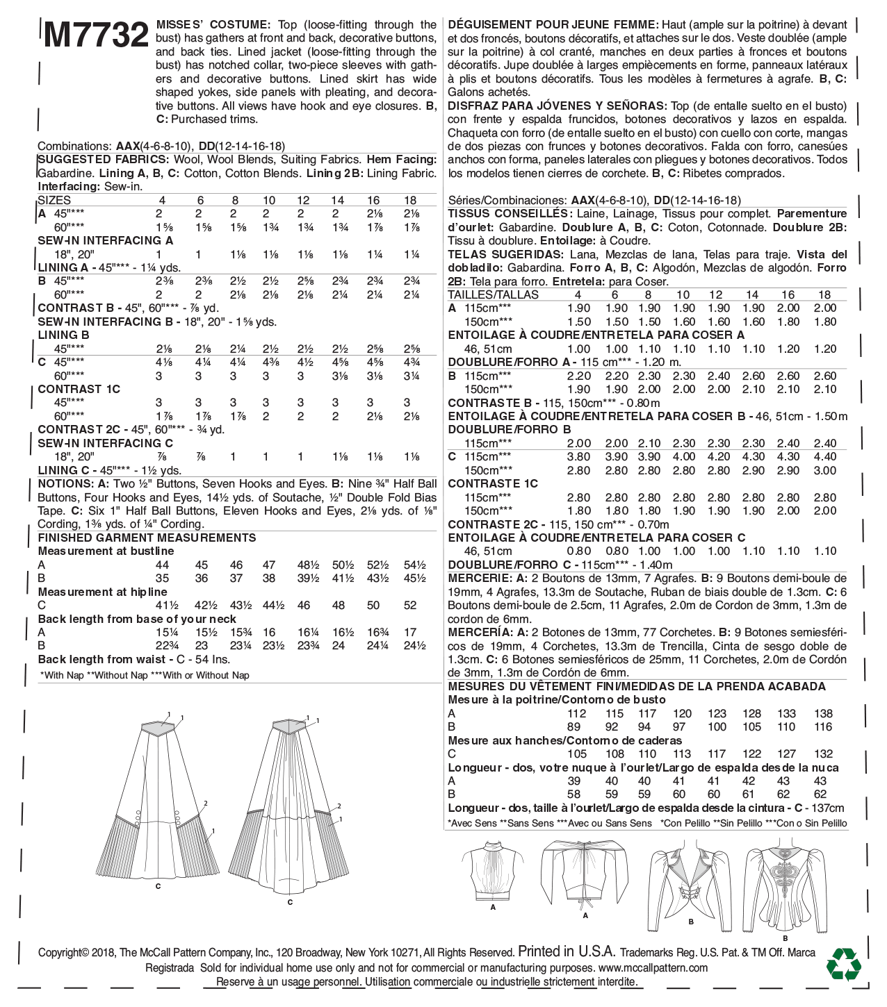 McCall’s Costumes Sewing Pattern M7732