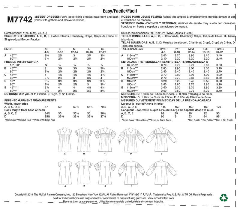 McCall’s Dress Sewing Pattern M7742