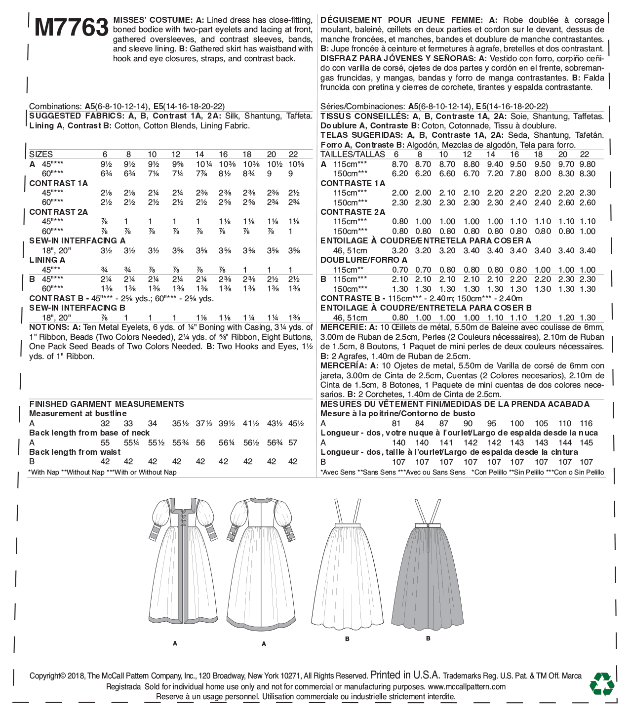 McCall’s Costumes Sewing Pattern M7763