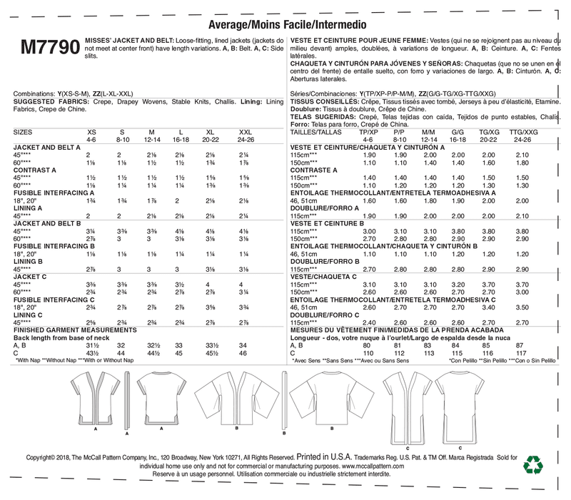 McCall’s Jacket Sewing Pattern M7790