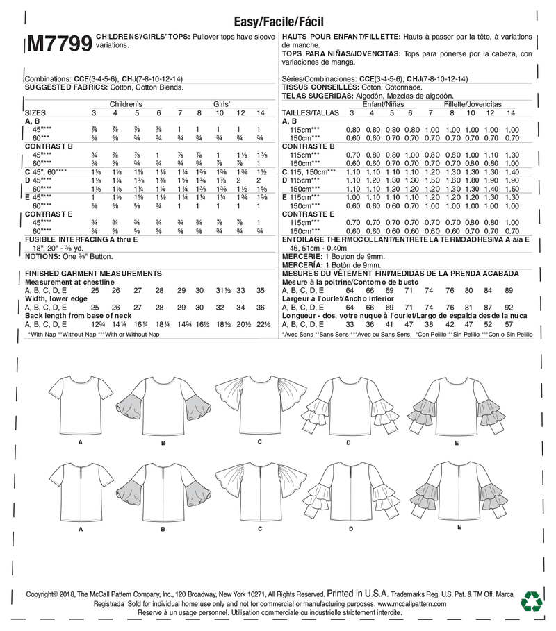 McCall’s Top Sewing Pattern M7799