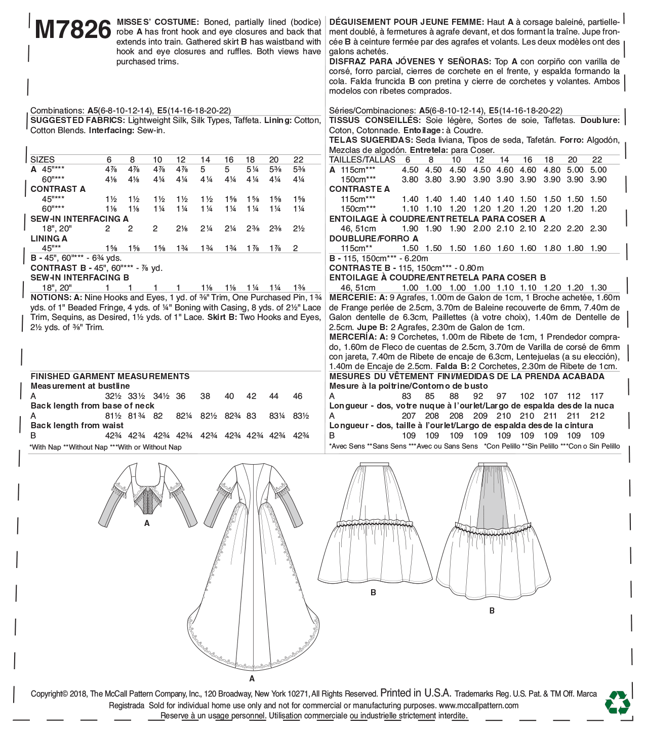 McCall’s Costumes Sewing Pattern M7826